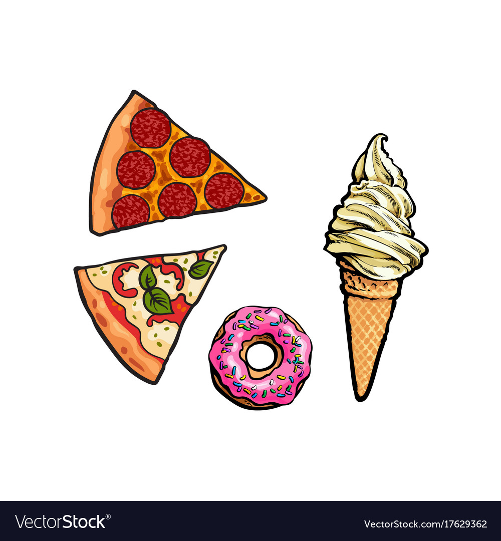 Flat fast food objects set isolated