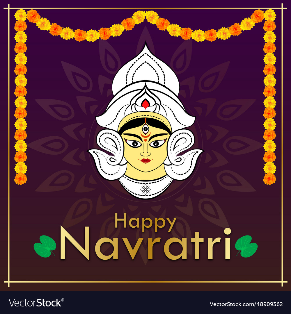 Navratri greeting design with goddess durga face Vector Image