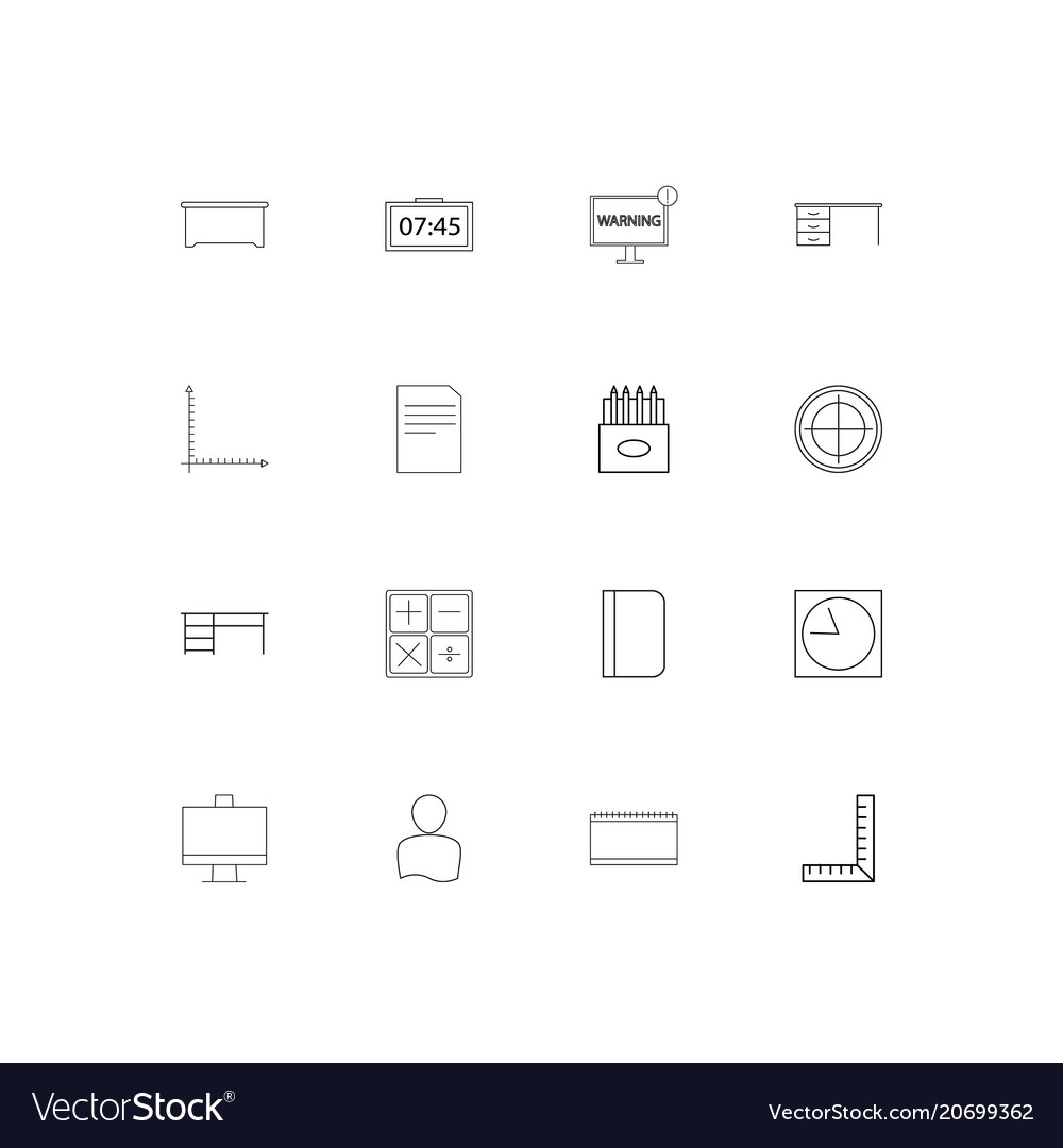Office simple linear icons set outlined