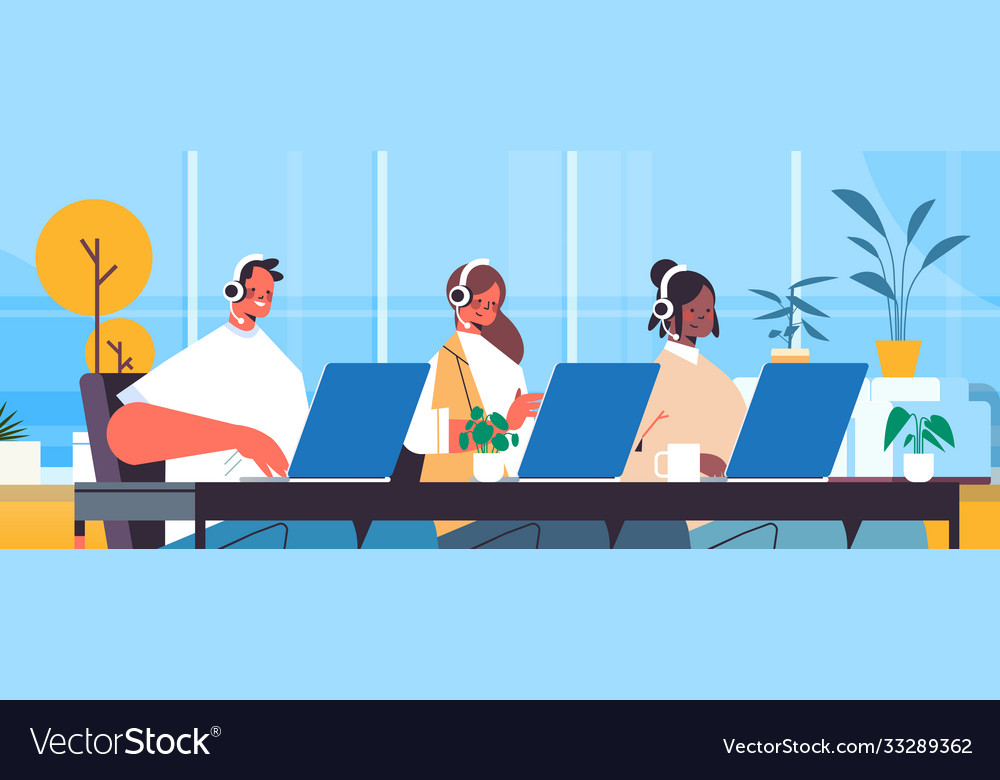 Operators with headset chatting clients call Vector Image Operators with headset chatting clients call