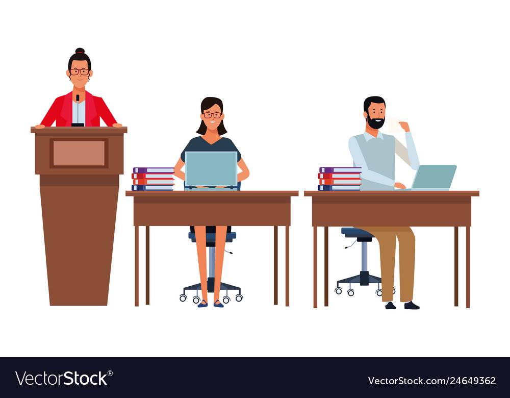 People in podium and desk