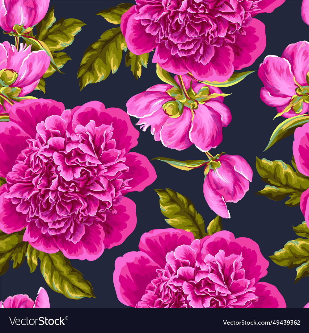 Seamless pattern with realistic pink peonies vector image Seamless pattern with realistic pink peonies