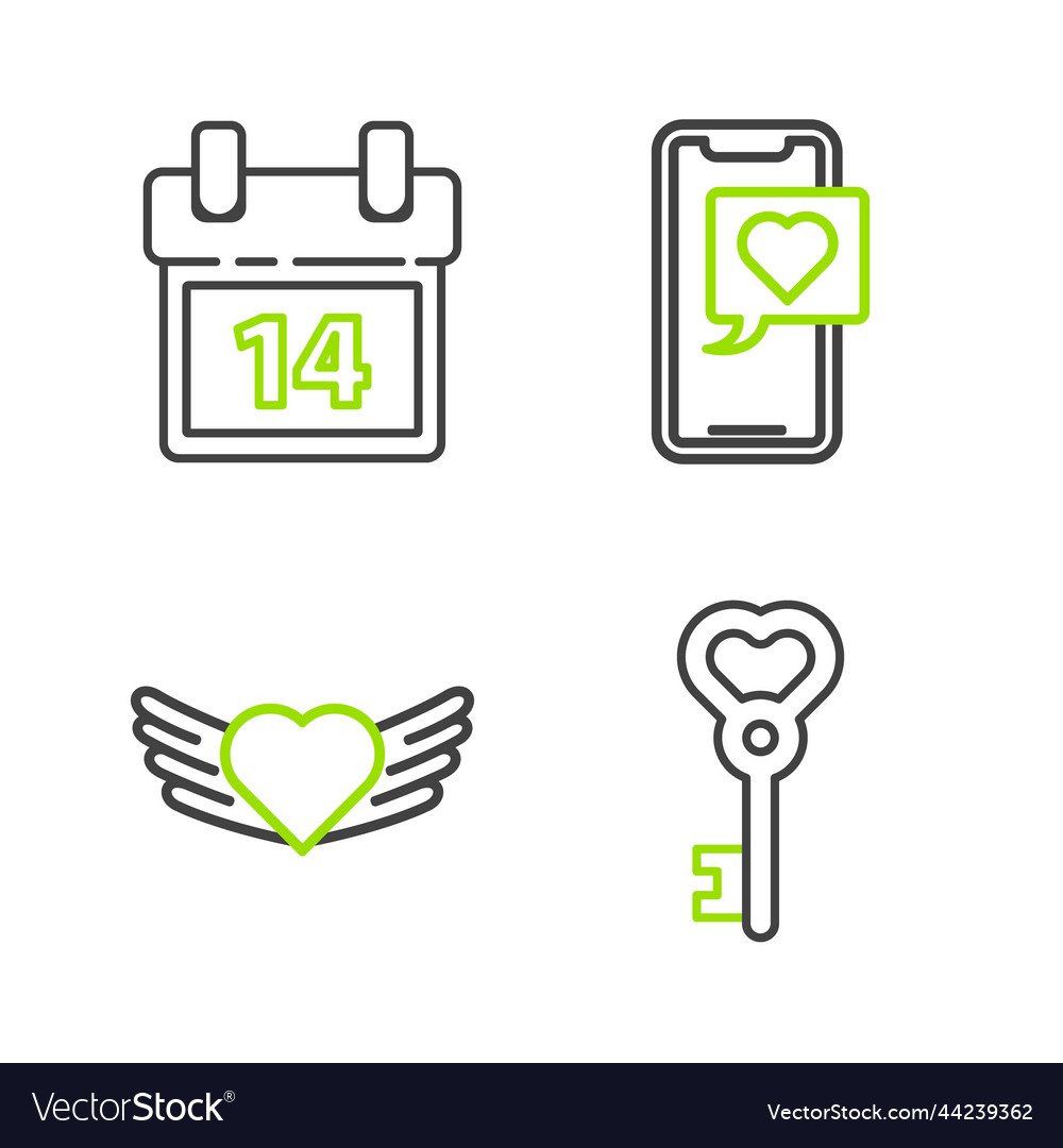 Set line key in heart shape with wings vector image Set line key in heart shape with wings