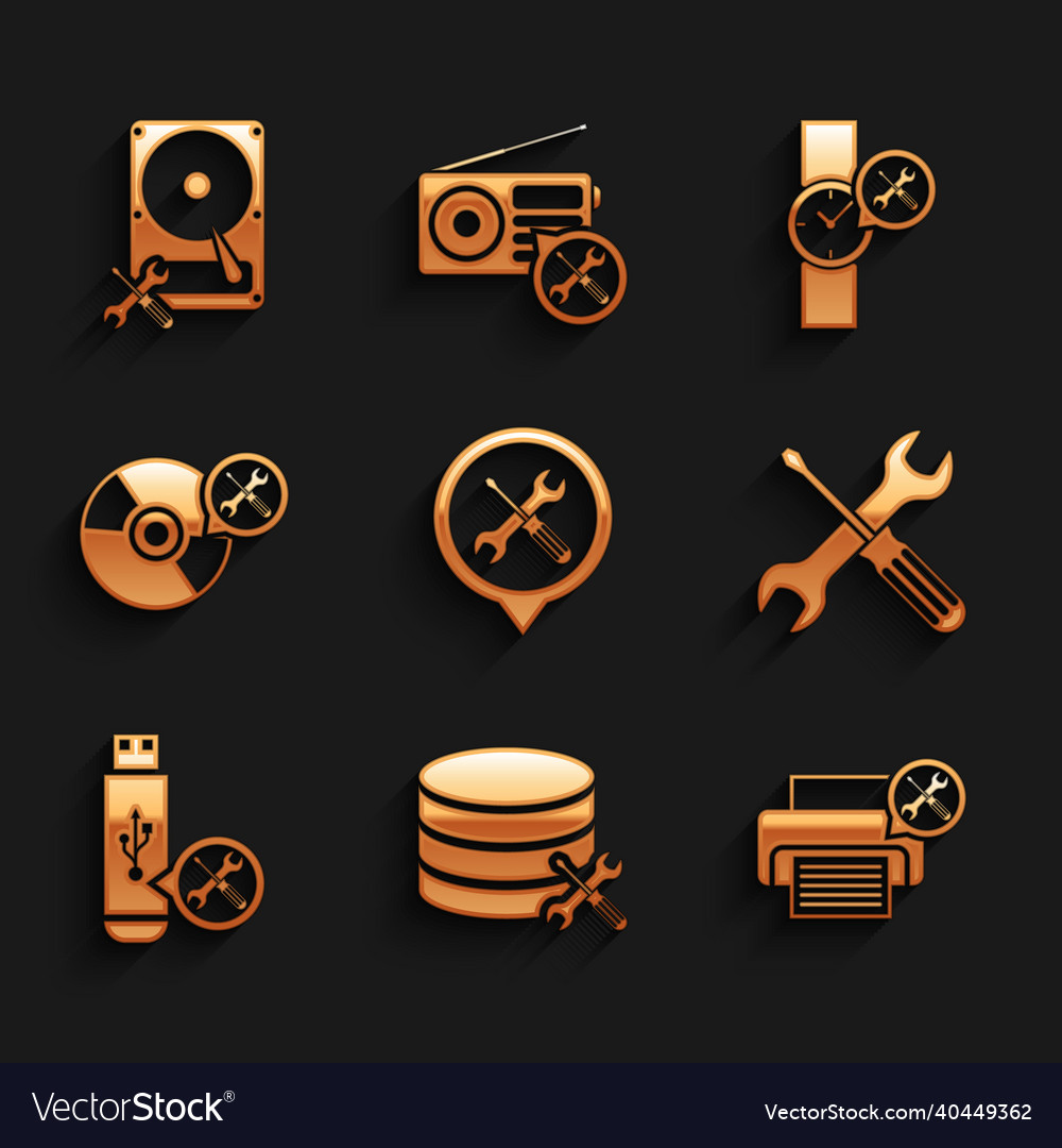 Set location service database server printer vector image Set location service database server printer