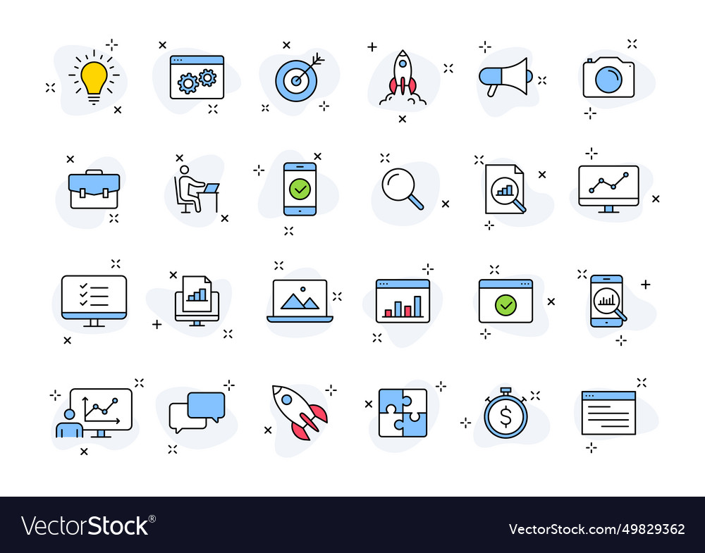 Set of 24 web development icons in line style vector image Set of 24 web development icons in line style