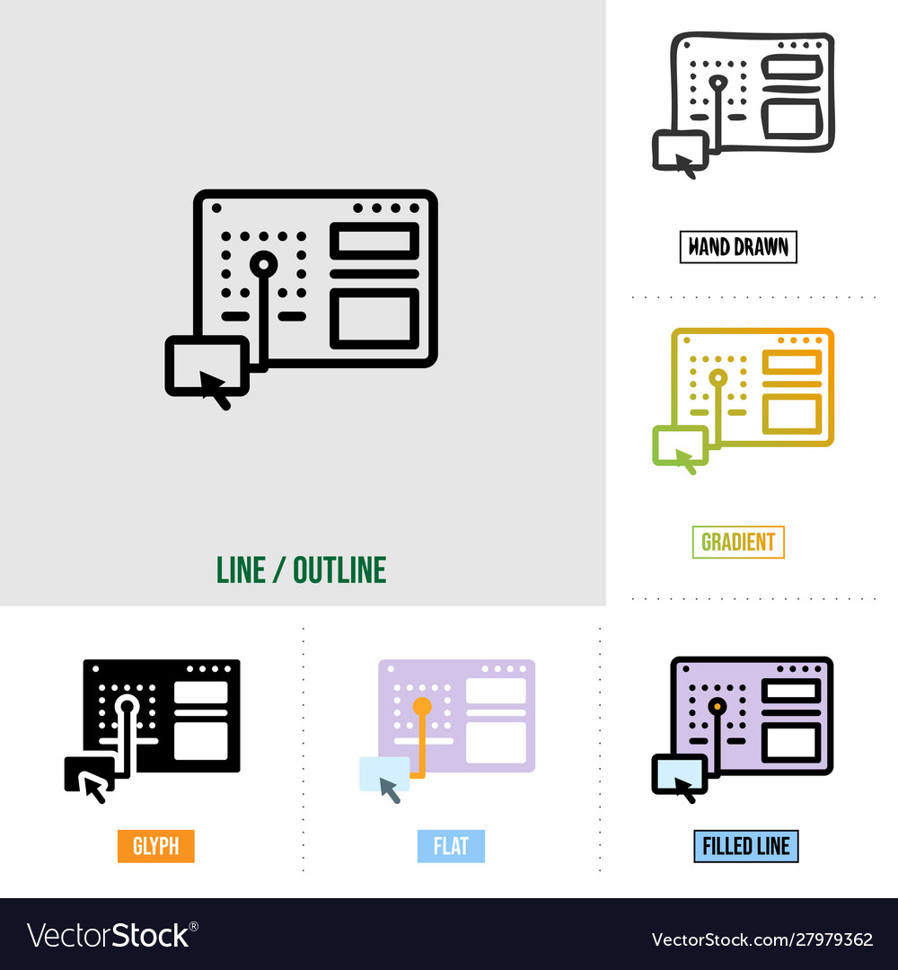 Ux icon in six different styles based on outline