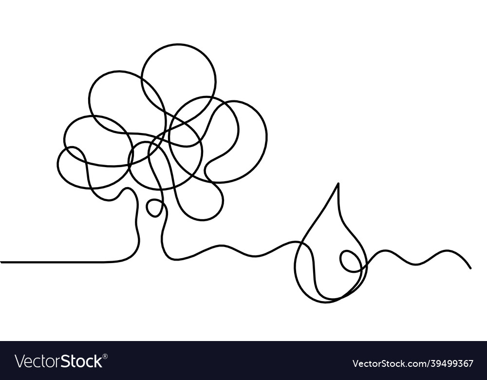 Abstract drop with tree as line drawing on white