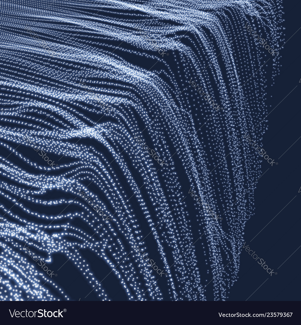 Array dynamic emitted particles 3d glowing grid vector image Array dynamic emitted particles 3d glowing grid