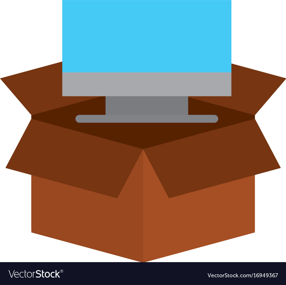 Box with monitor computer isolated icon