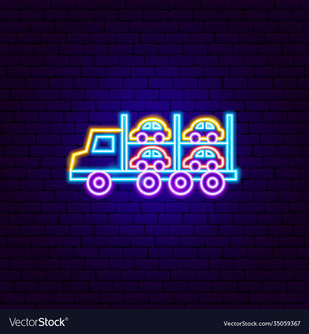 Car transport trailer neon sign Royalty Free Vector Image