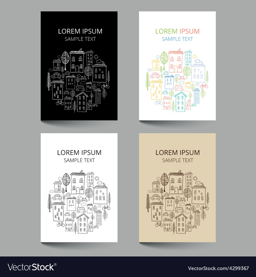 Document template with houses doodles in circle