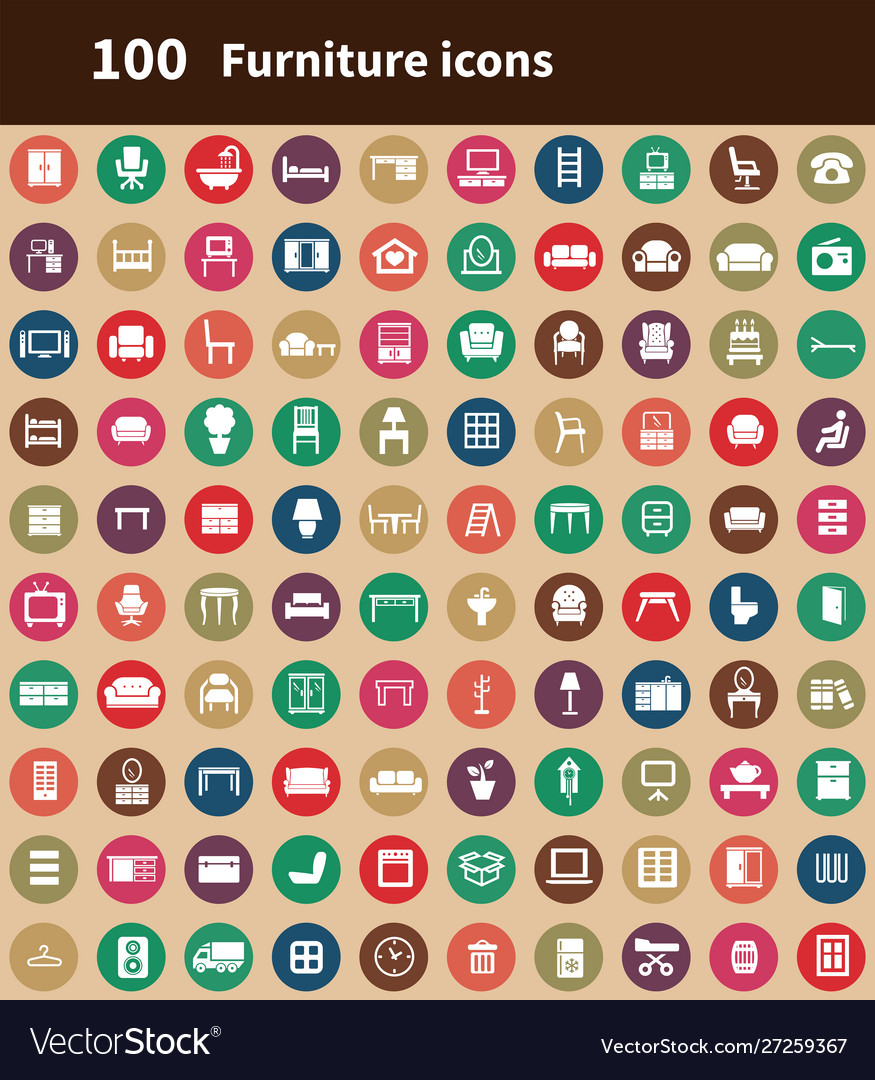 Furniture 100 icons universal set for web and ui