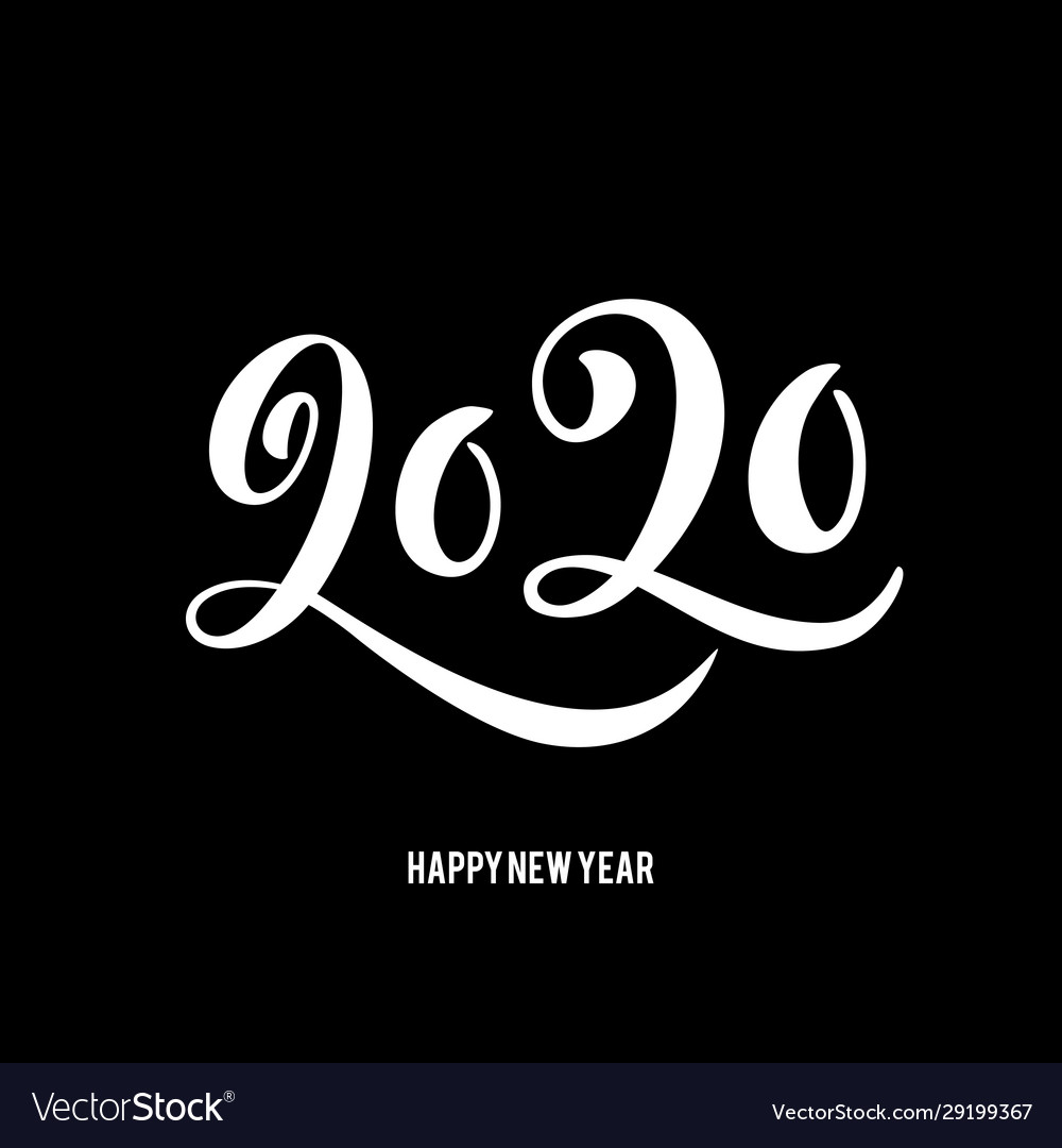 Happy new year 2020 poster with hand drawn vector image Happy new year 2020 poster with hand drawn