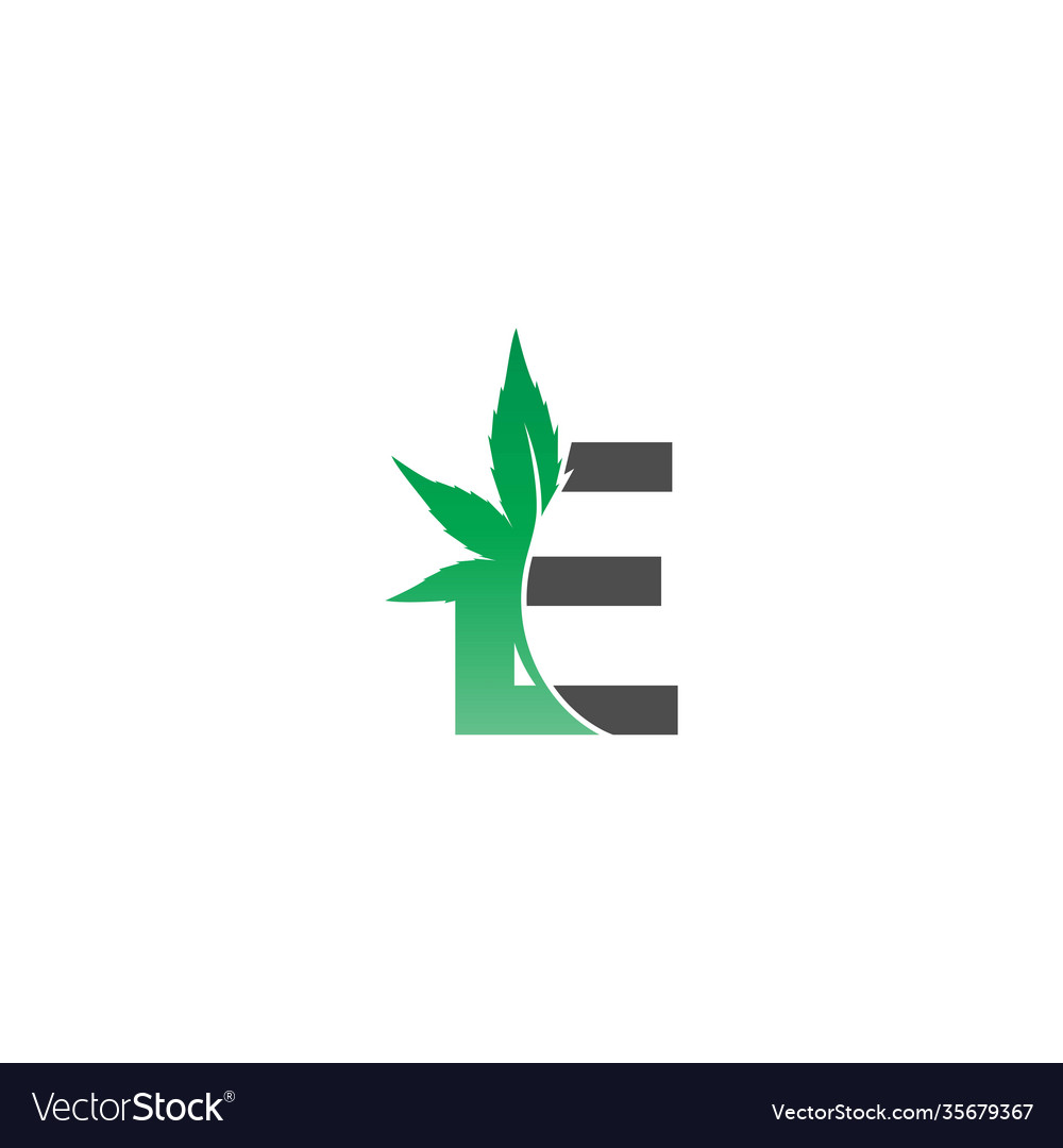 Letter e logo icon with cannabis leaf design