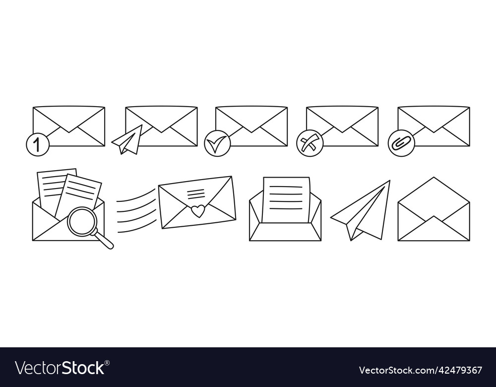 Mail envelope sign line set new message icon