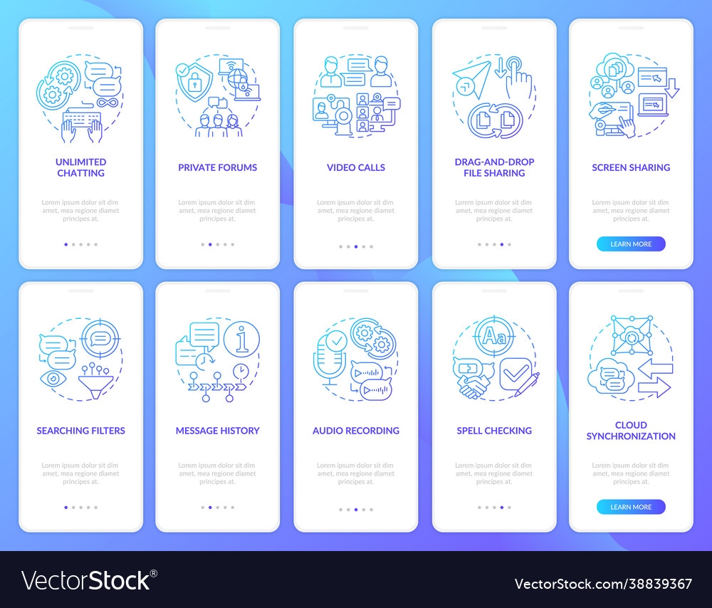 Message software blue gradient onboarding mobile
