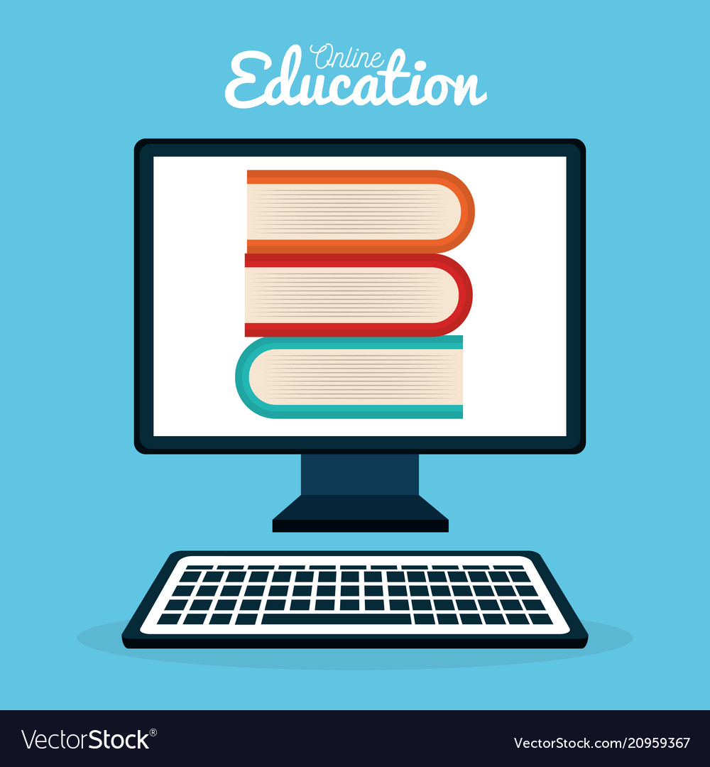 On line education with desktop computer vector image On line education with desktop computer