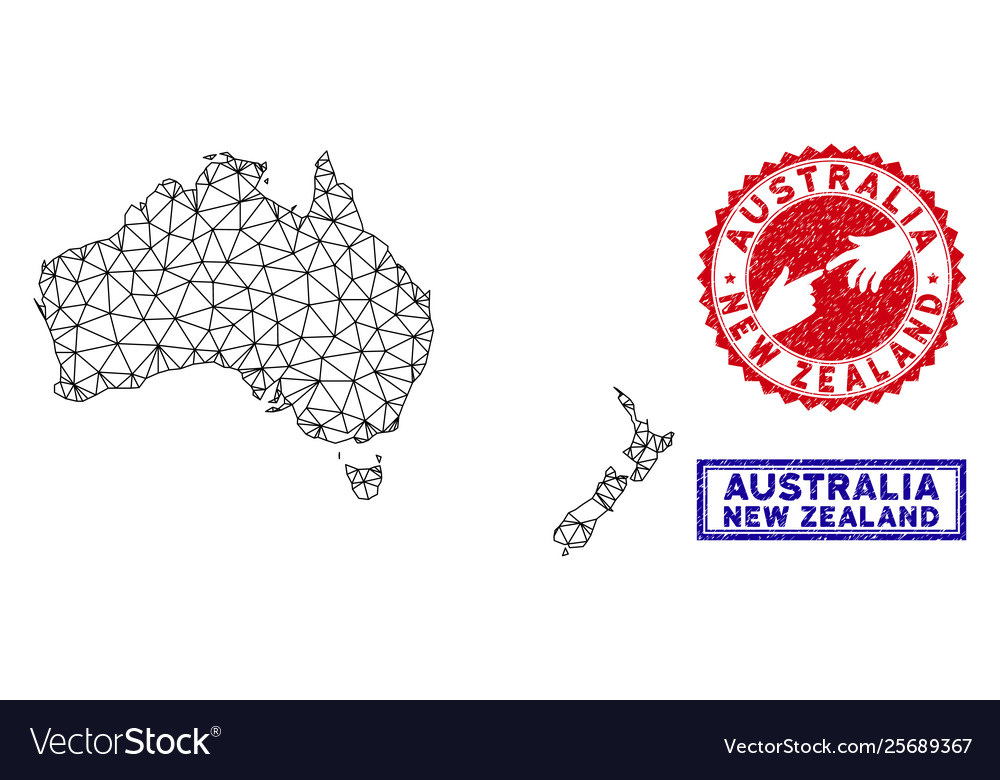 Polygonal network australia and new zealand map