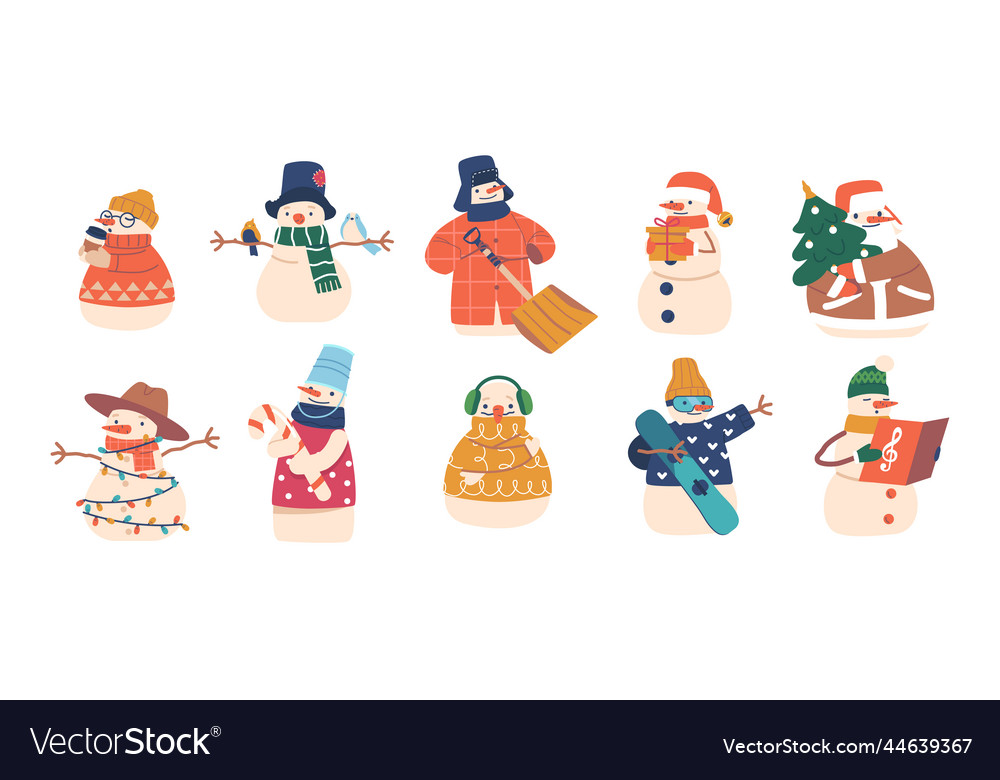 Set of snowmen winter characters funny new year vector image Set of snowmen winter characters funny new year