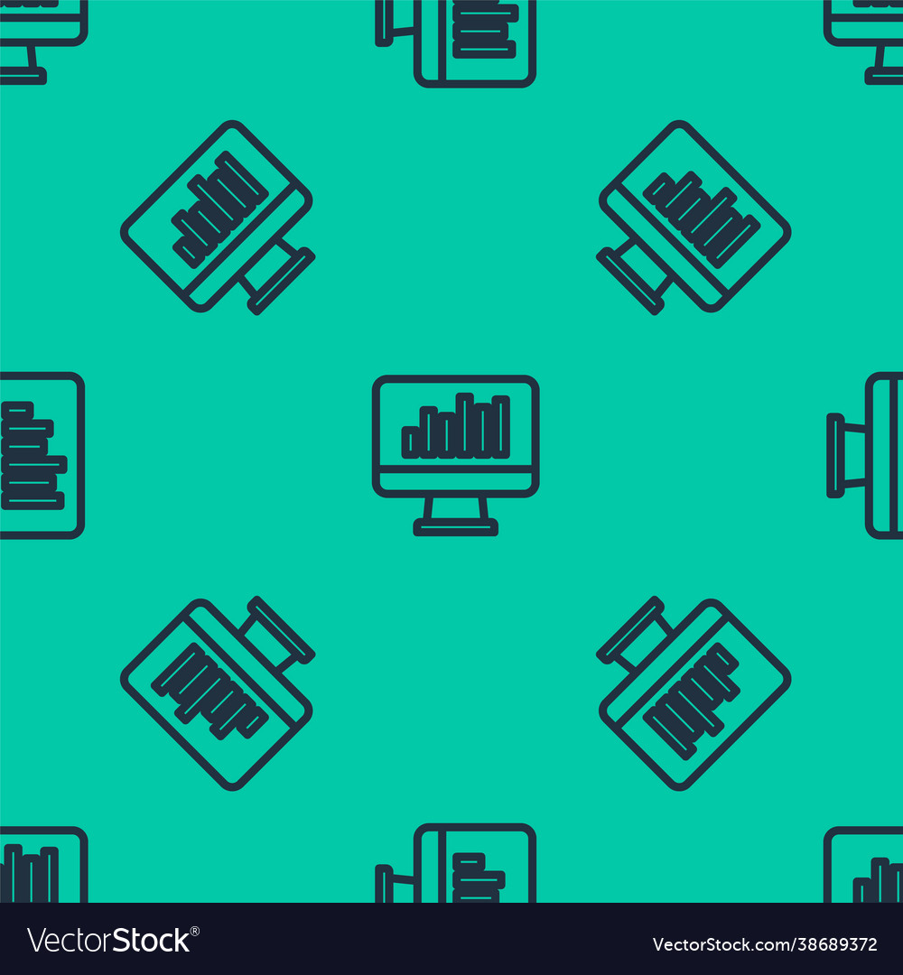 Blue line computer monitor with graph chart icon vector image Blue line computer monitor with graph chart icon