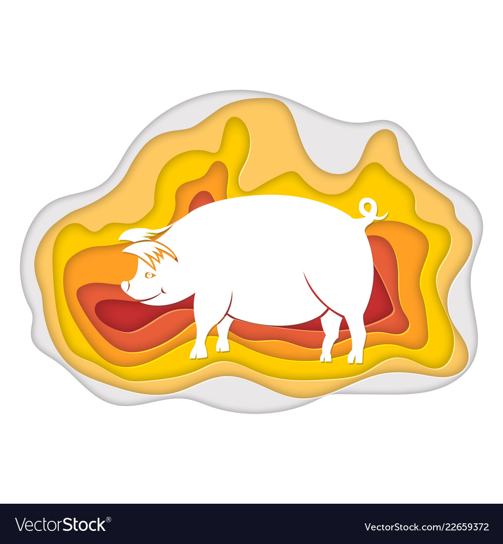 Chinese zodiac sign year of pig red paper cut vector image Chinese zodiac sign year of pig red paper cut