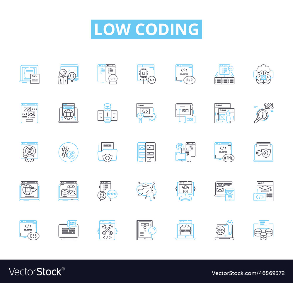 Low coding linear icons set simplify efficiency vector image Low coding linear icons set simplify efficiency