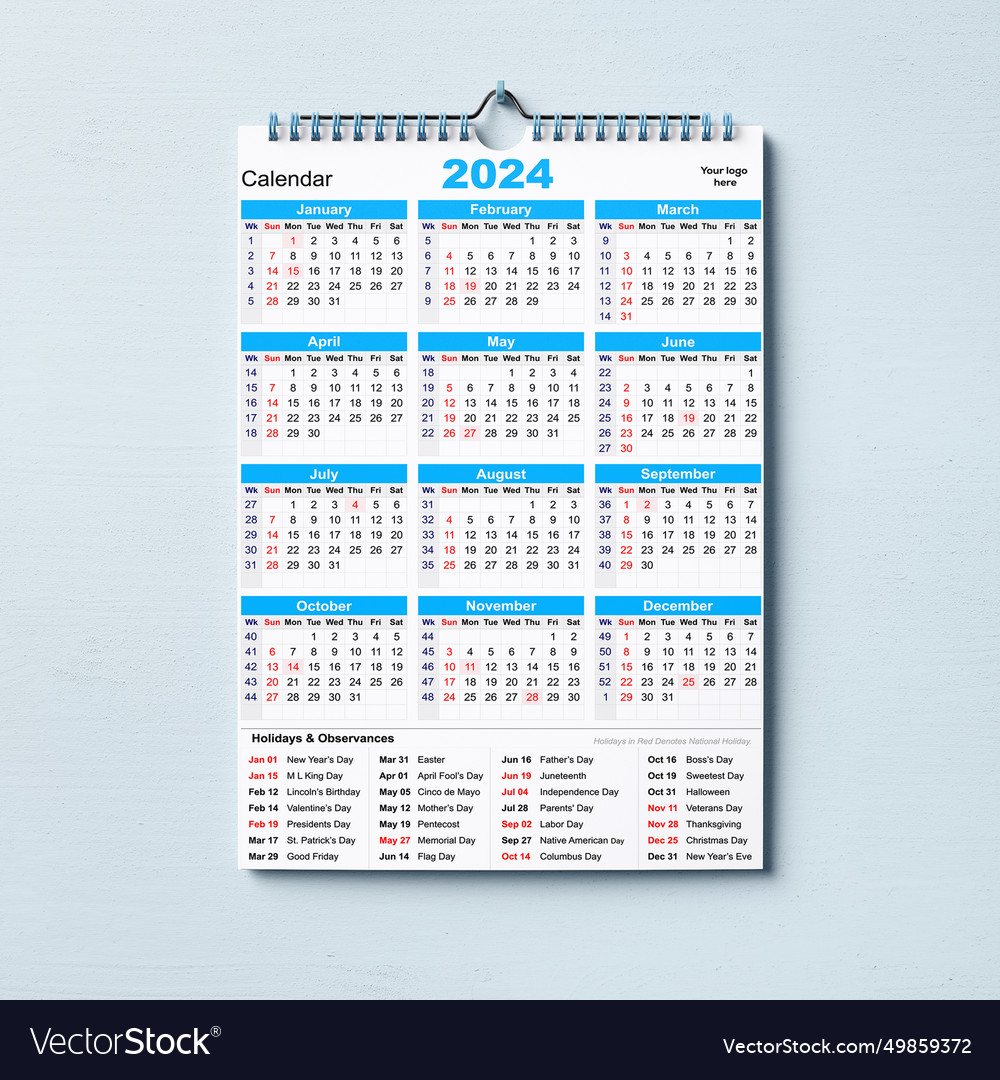 Monthly calendar template for 2024 year week star