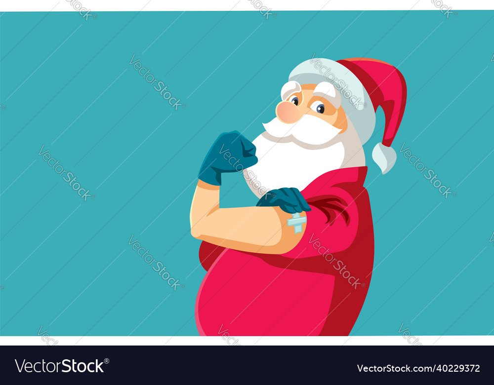 Santa claus showing vaccinated arm cartoon vector image Santa claus showing vaccinated arm cartoon