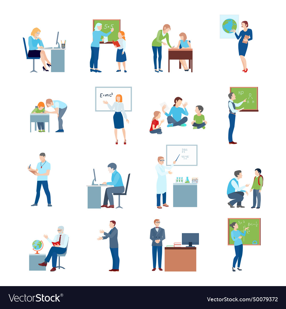 School college teacher flat icons Royalty Free Vector Image