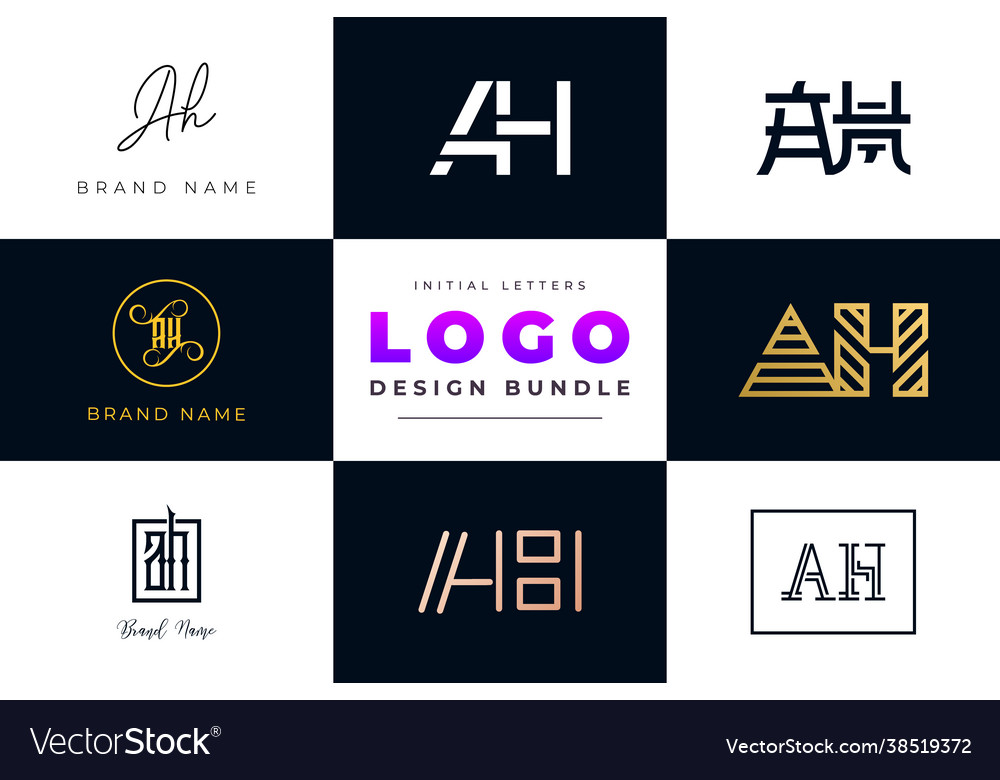 Set collection initial letters ah logo design