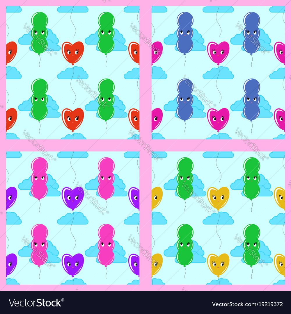 Set color seamless pattern of cute smiling