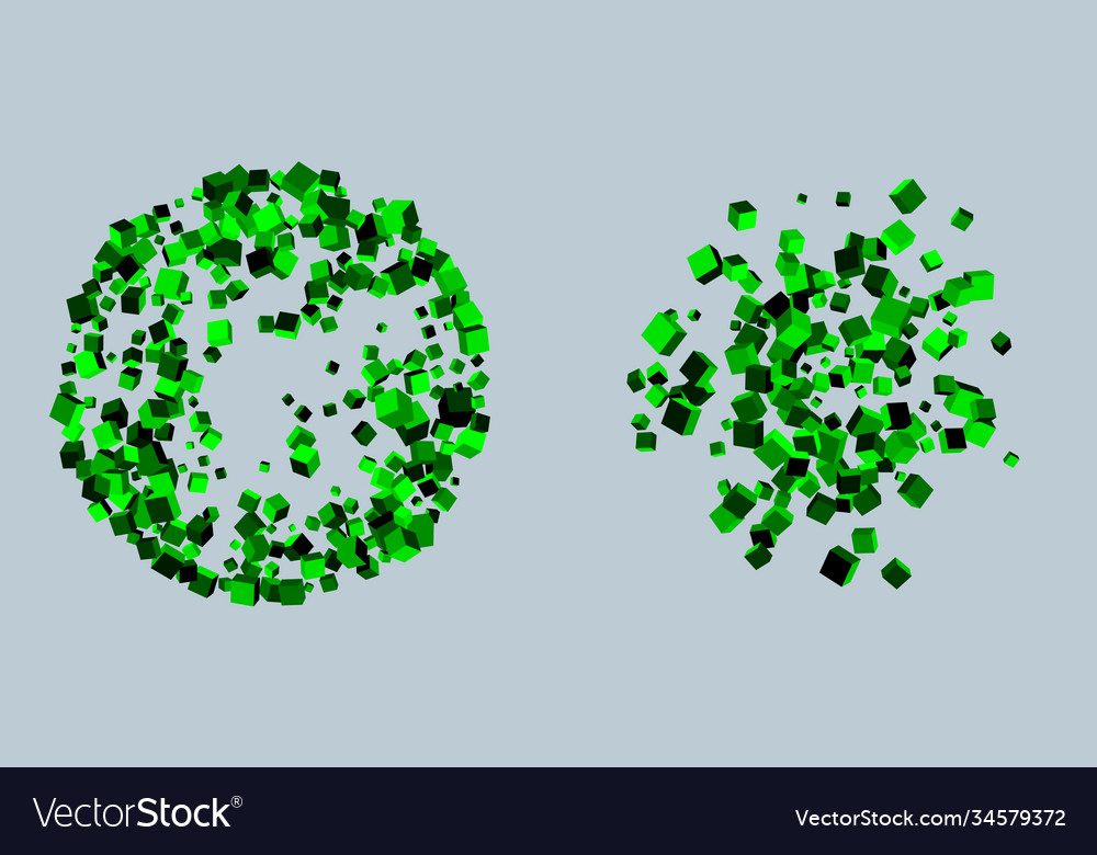 Set colorful cube shapes explosion splashes