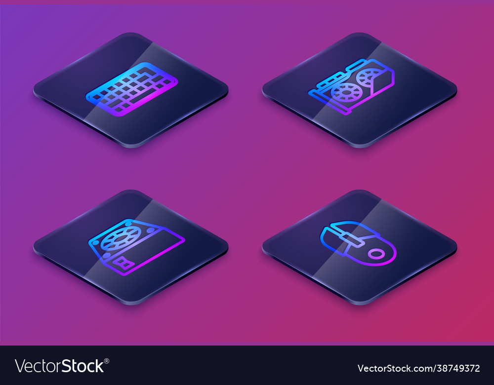 Set isometric line keyboard computer cooler vector image Set isometric line keyboard computer cooler