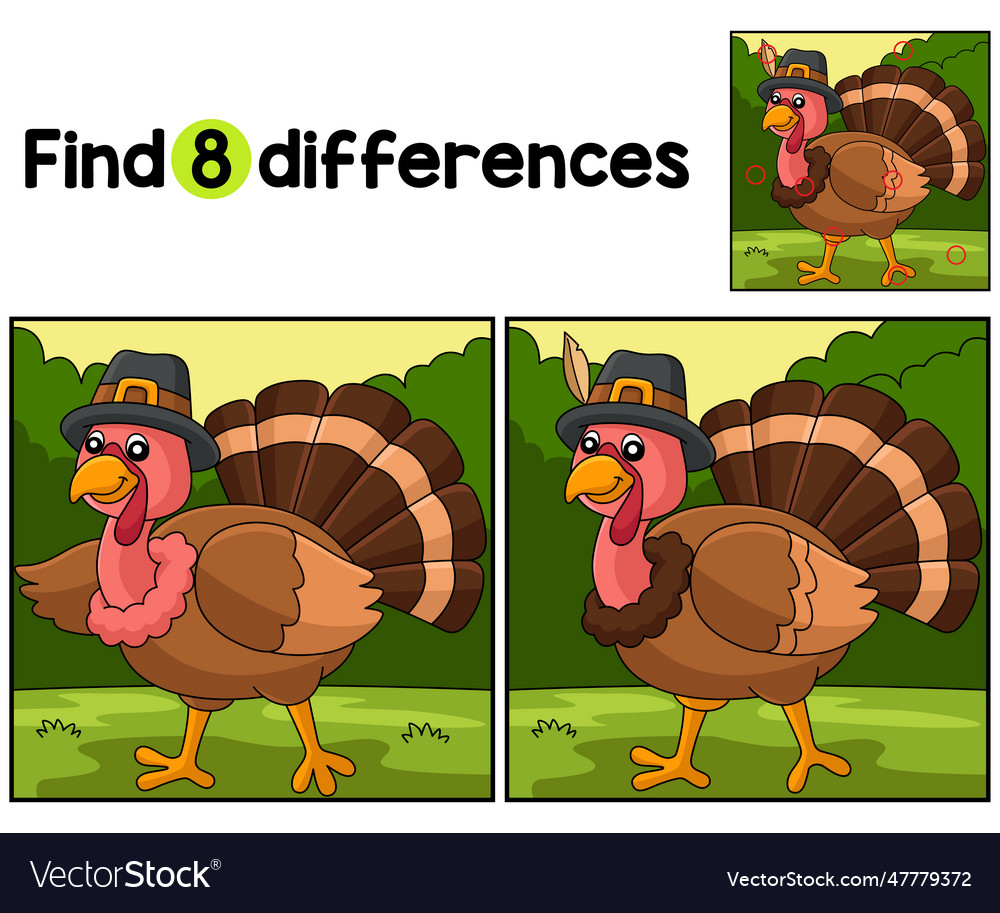 Thanksgiving turkey with hat find the differences