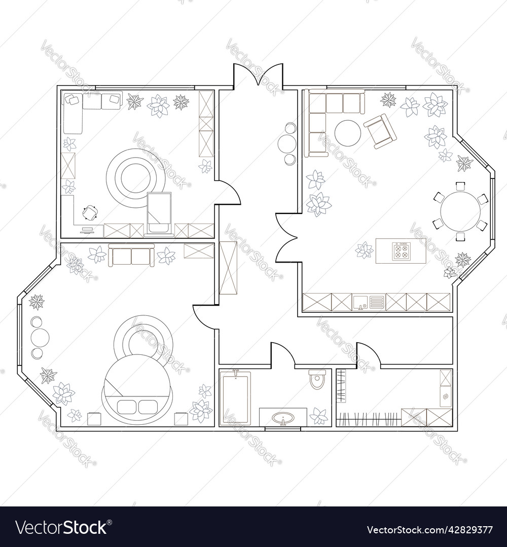 Abstract plan of two-bedroom apartment