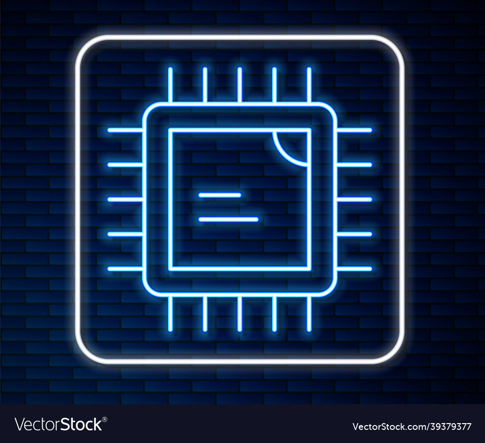 Glowing neon line computer processor vector image Glowing neon line computer processor