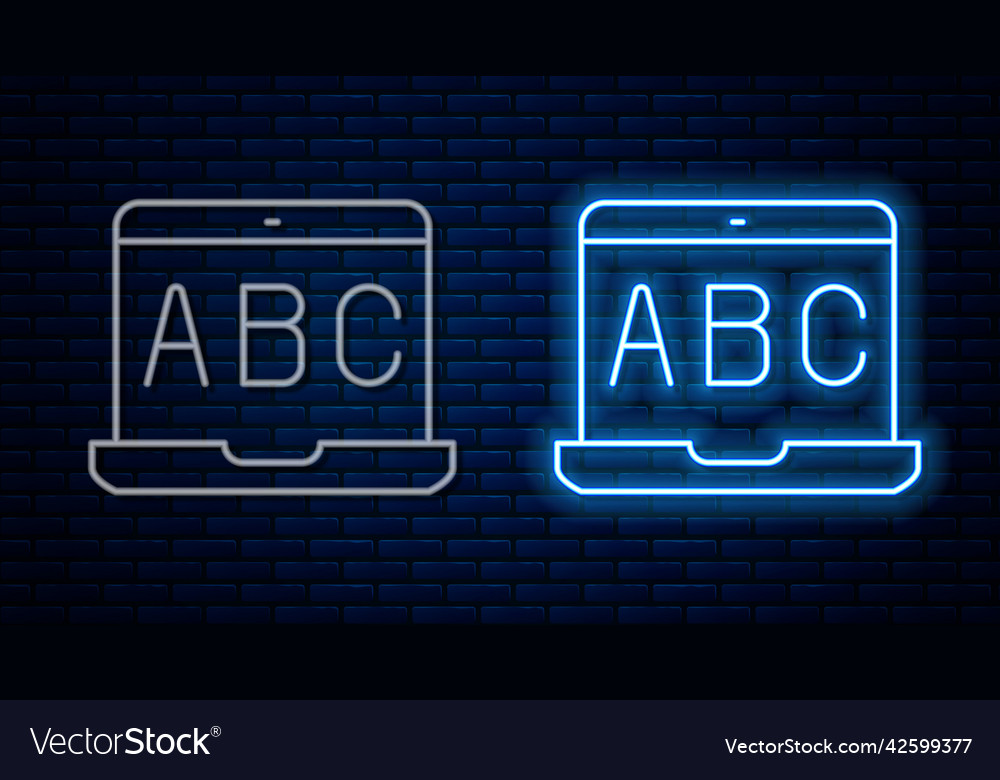 Glowing neon line e-learning of different foreign