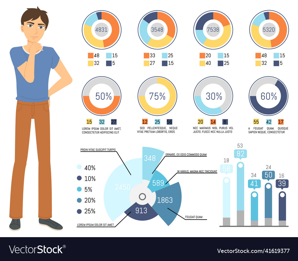 Graph report man counting profit icon Royalty Free Vector