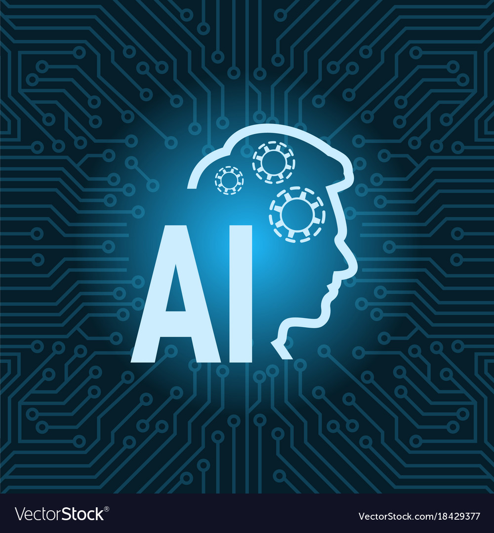 Human head artificial intelligence icon over blue