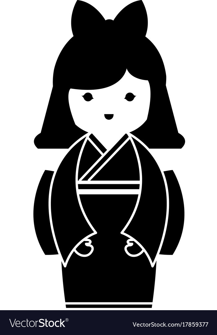 Little japanese doll kawaii character Royalty Free Vector