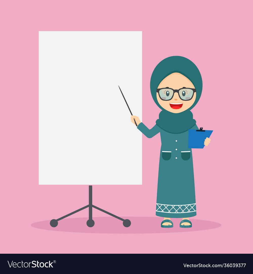 Muslim girl character with blank board