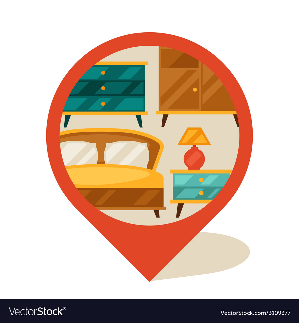 Navigation marker with furniture in retro style