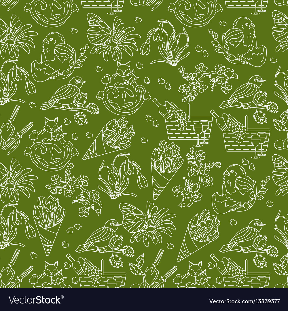 Spring thin line seamless pattern