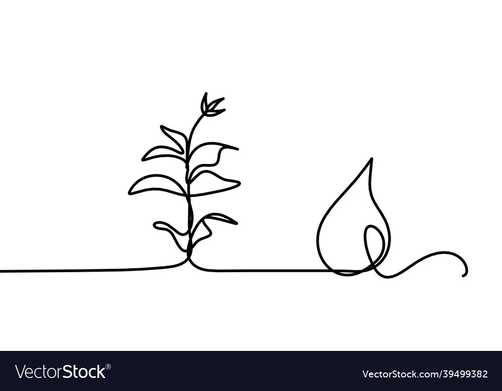 Abstract drop with sprout as line drawing