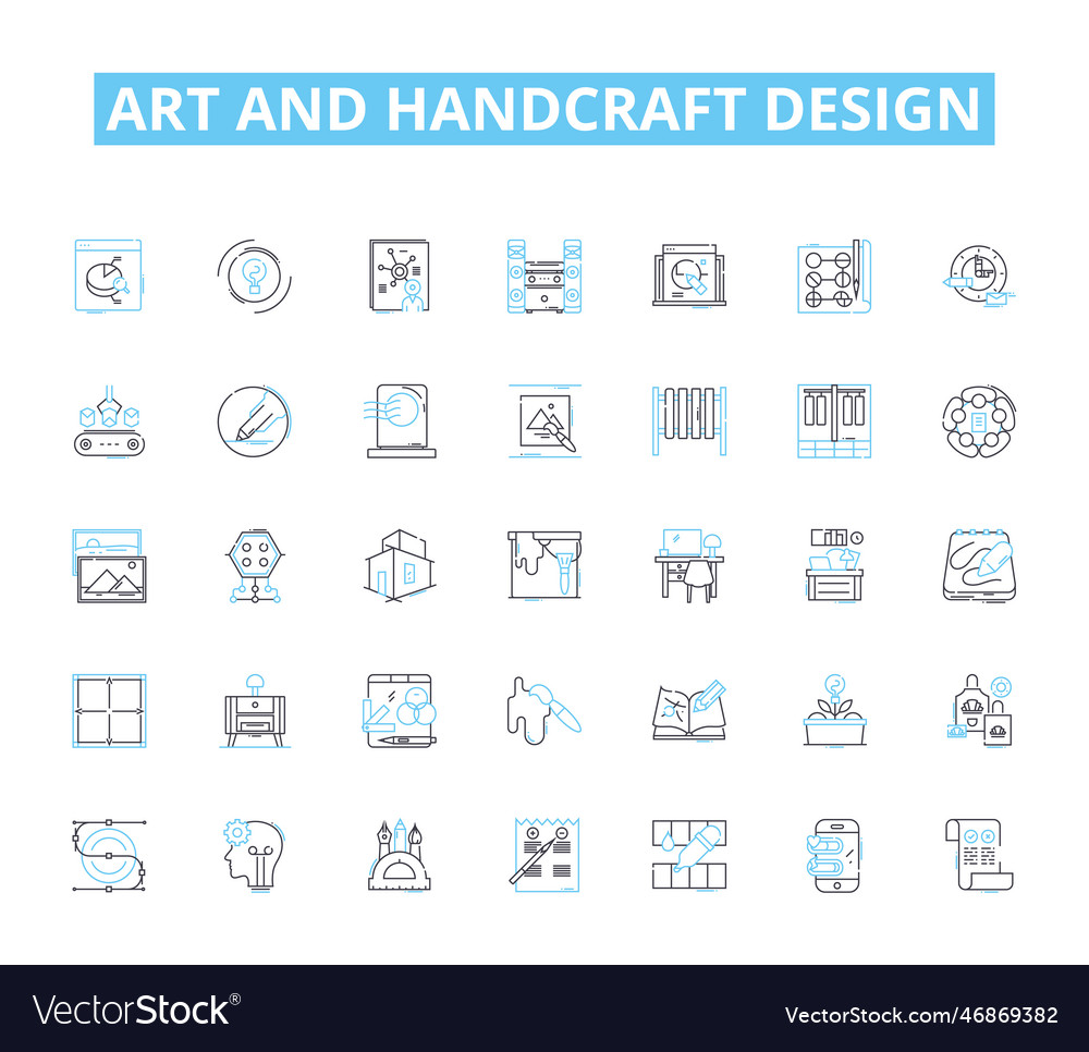 Art and handcraft design linear icons set vector image Art and handcraft design linear icons set