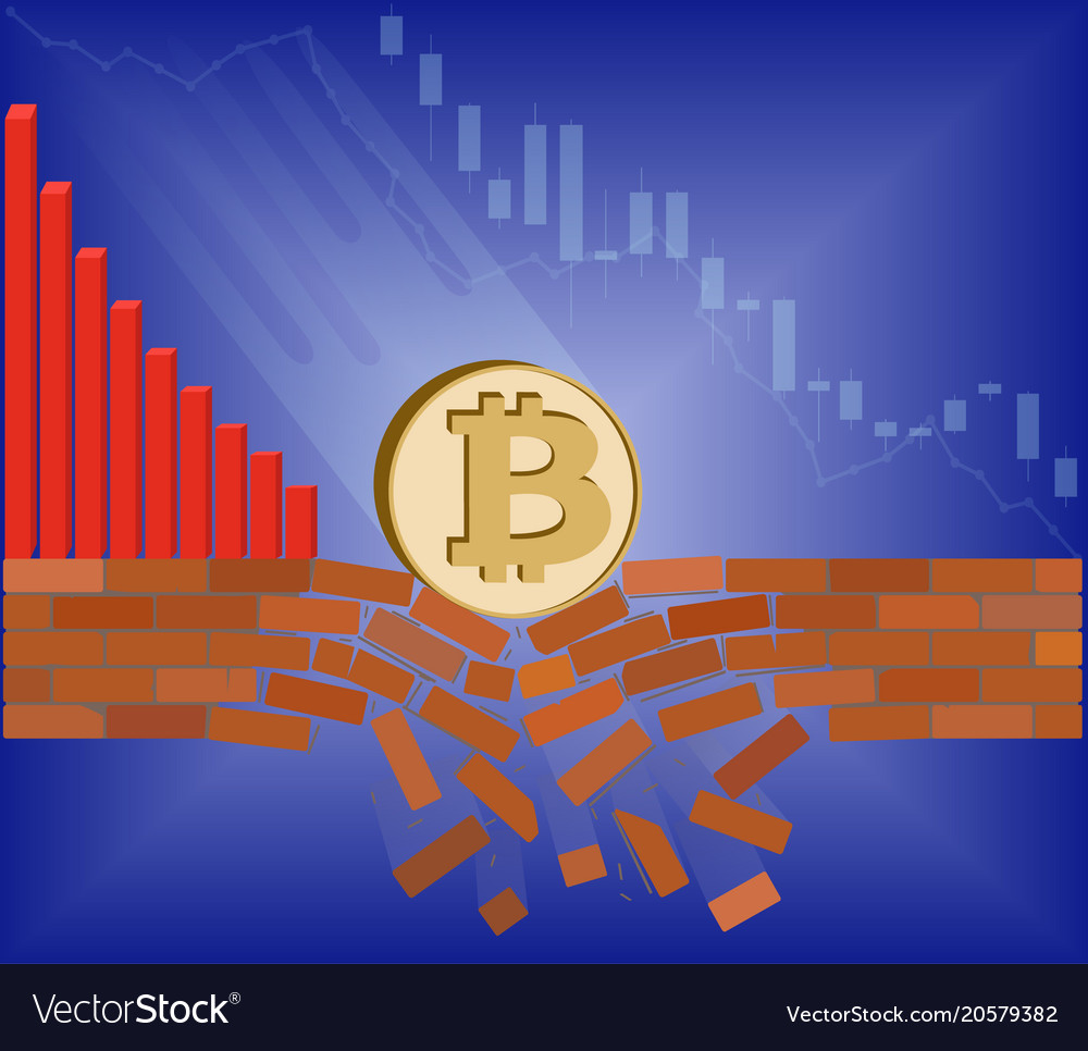 Coin of bitcoin falls down with drop chart