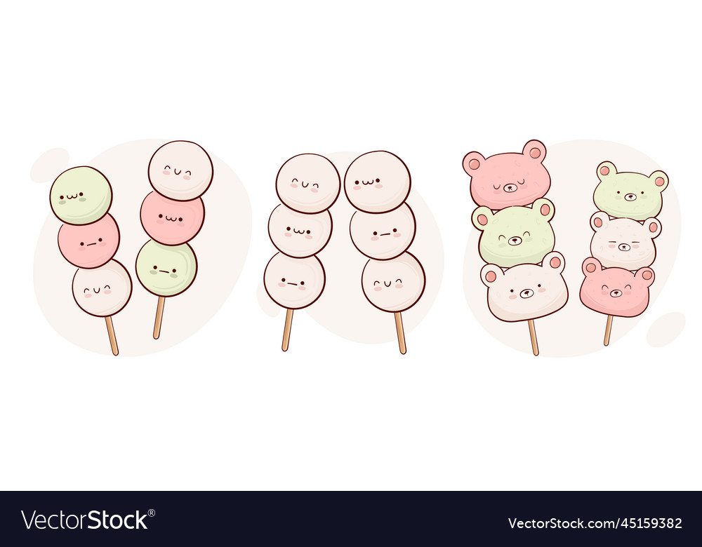 Draw funny kawaii Japan tradition sweet mochi vector illustration