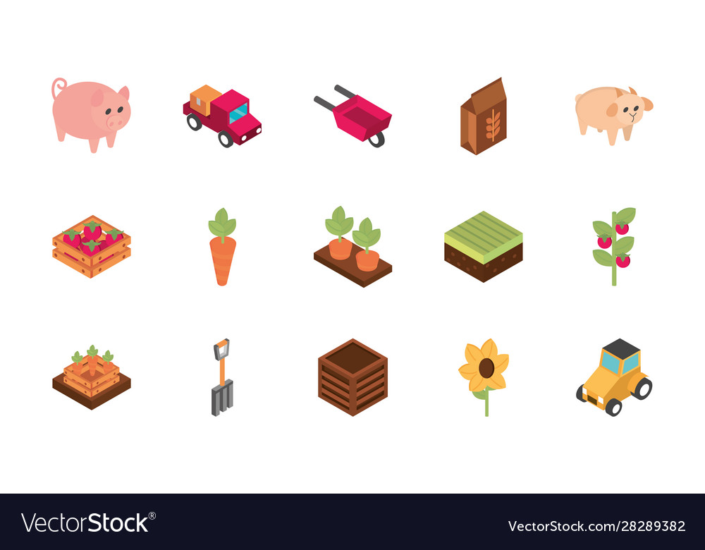 Farm harvest agriculture rural isometric icons