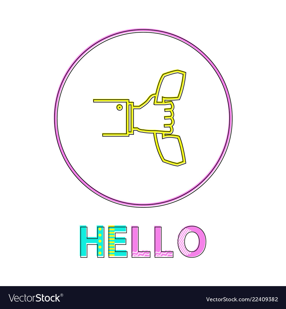Hello round linear icon with receiver in hand vector image Hello round linear icon with receiver in hand