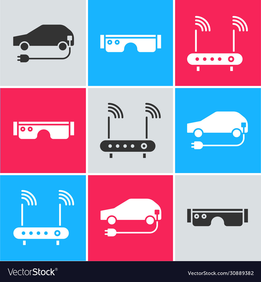 Set electric car smart glasses and router wi Vector Image Set electric car smart glasses and router wi